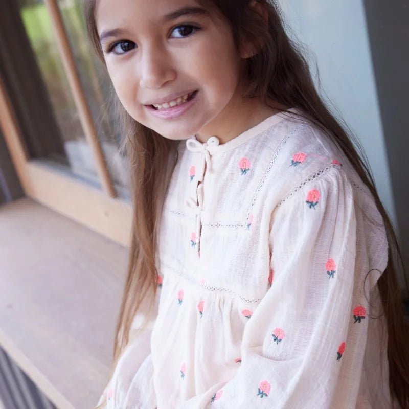 Top blouse Fleurs rose petal