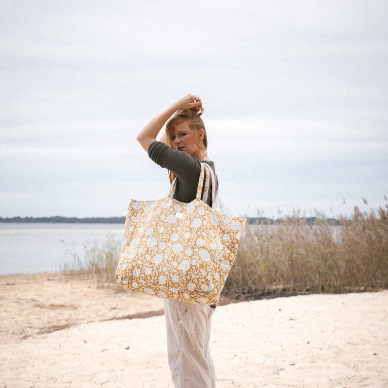 Sac Shopper fleurs ocre