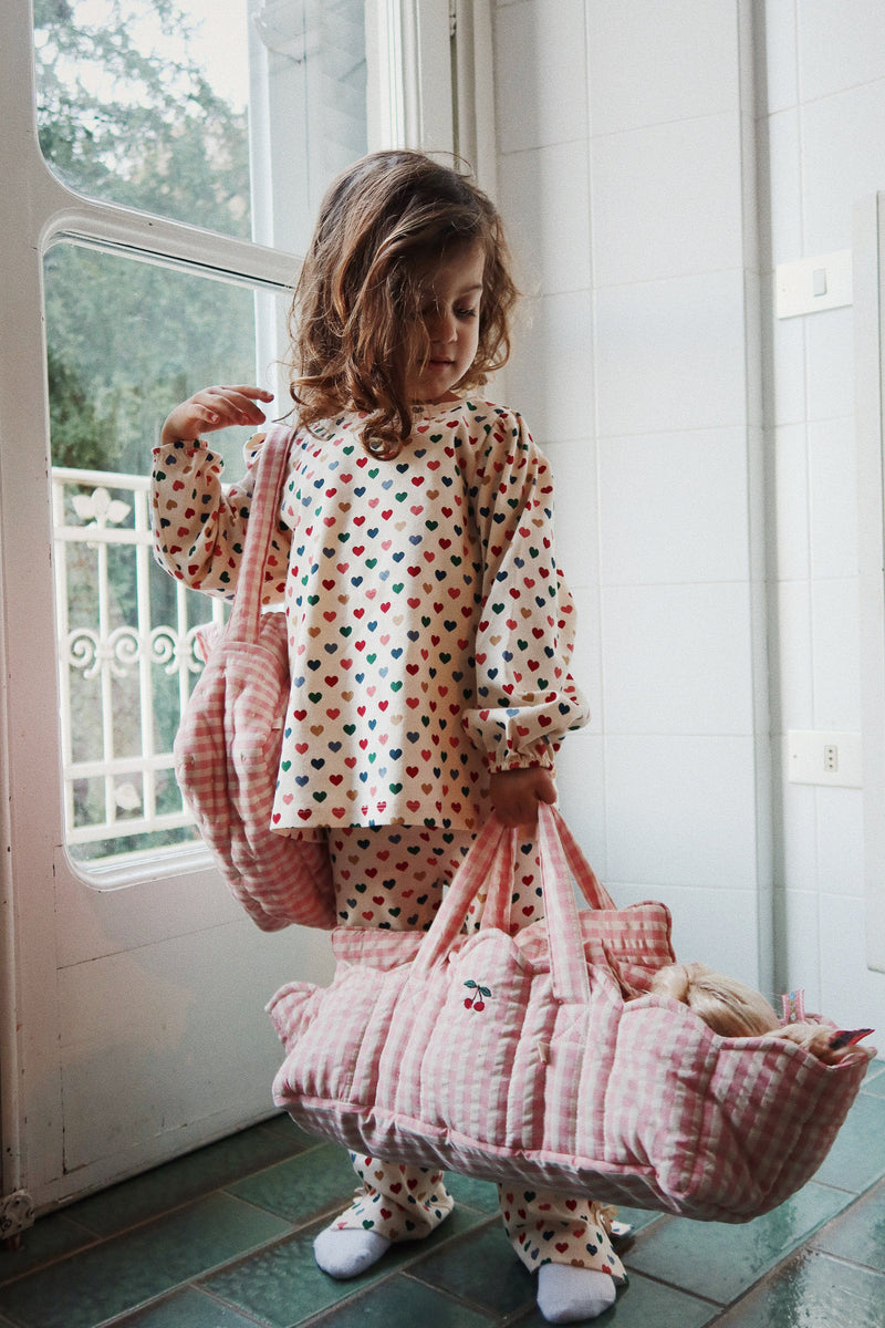 Couffin avec couverture et oreiller pour poupée Vichy rose