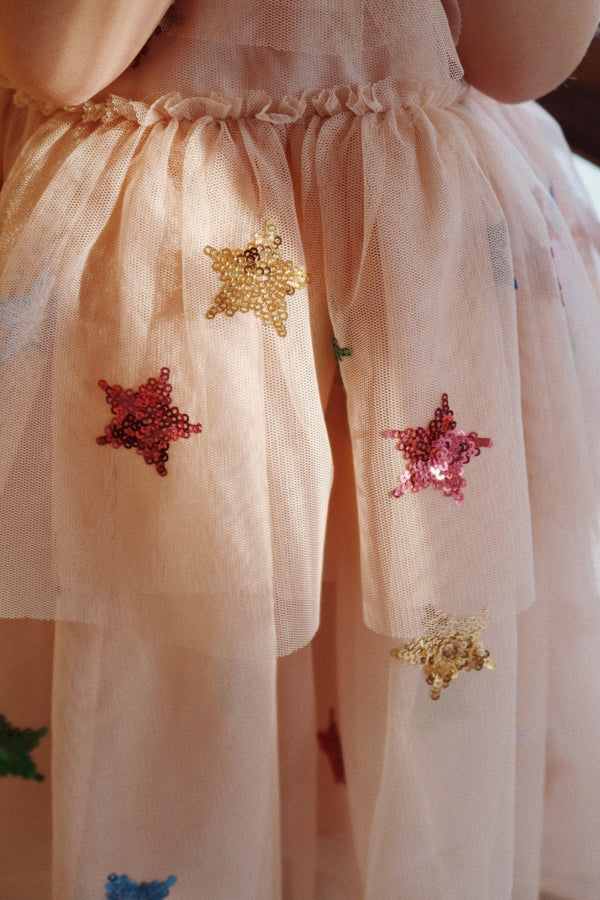 Robe Fairy Rose blush etoiles multicolores