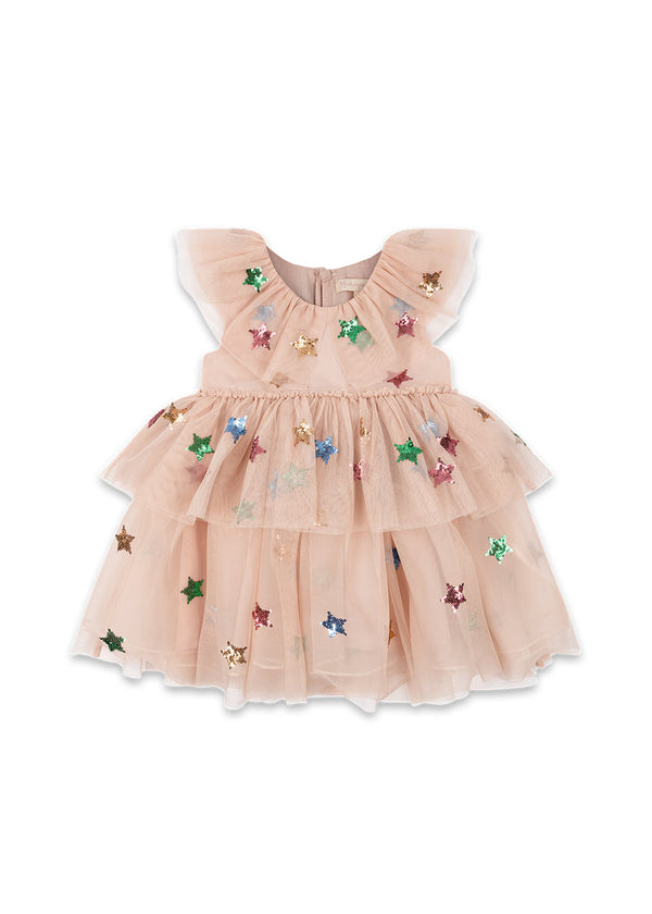 Robe Fairy Rose blush etoiles multicolores