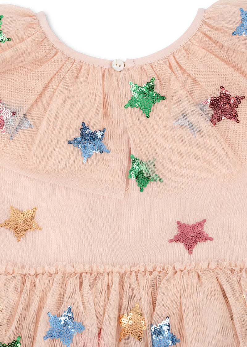 Robe Fairy Rose blush etoiles multicolores