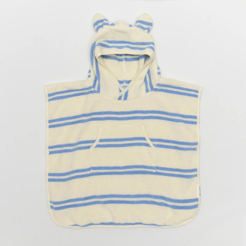 Poncho de bain éponge rayures bleu