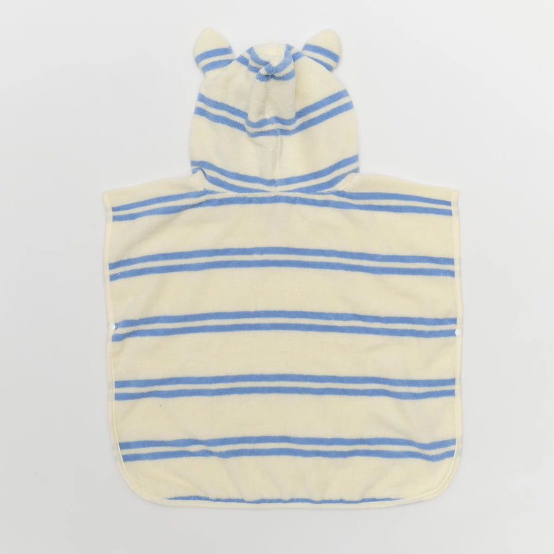 Poncho de bain éponge rayures bleu