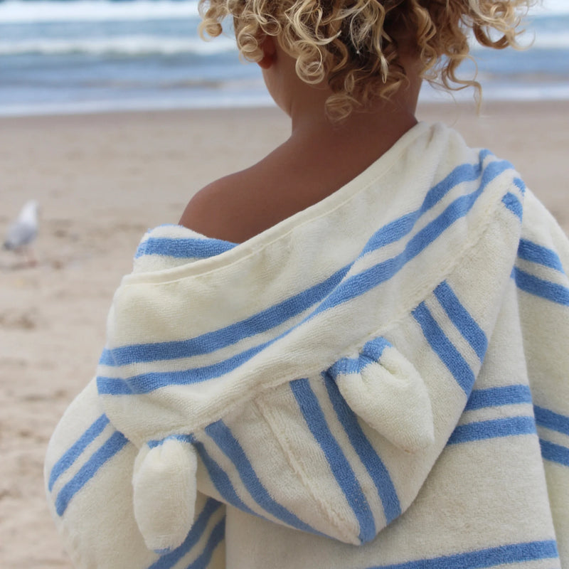 Poncho de bain éponge rayures bleu