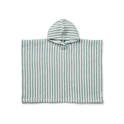 Poncho à capuche rayé vert