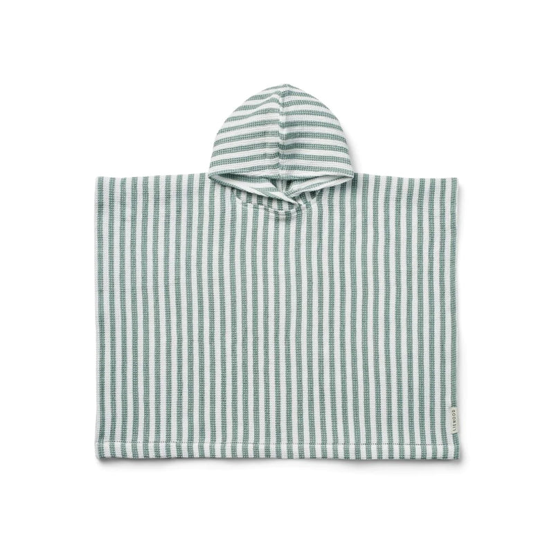 Poncho à capuche rayé vert