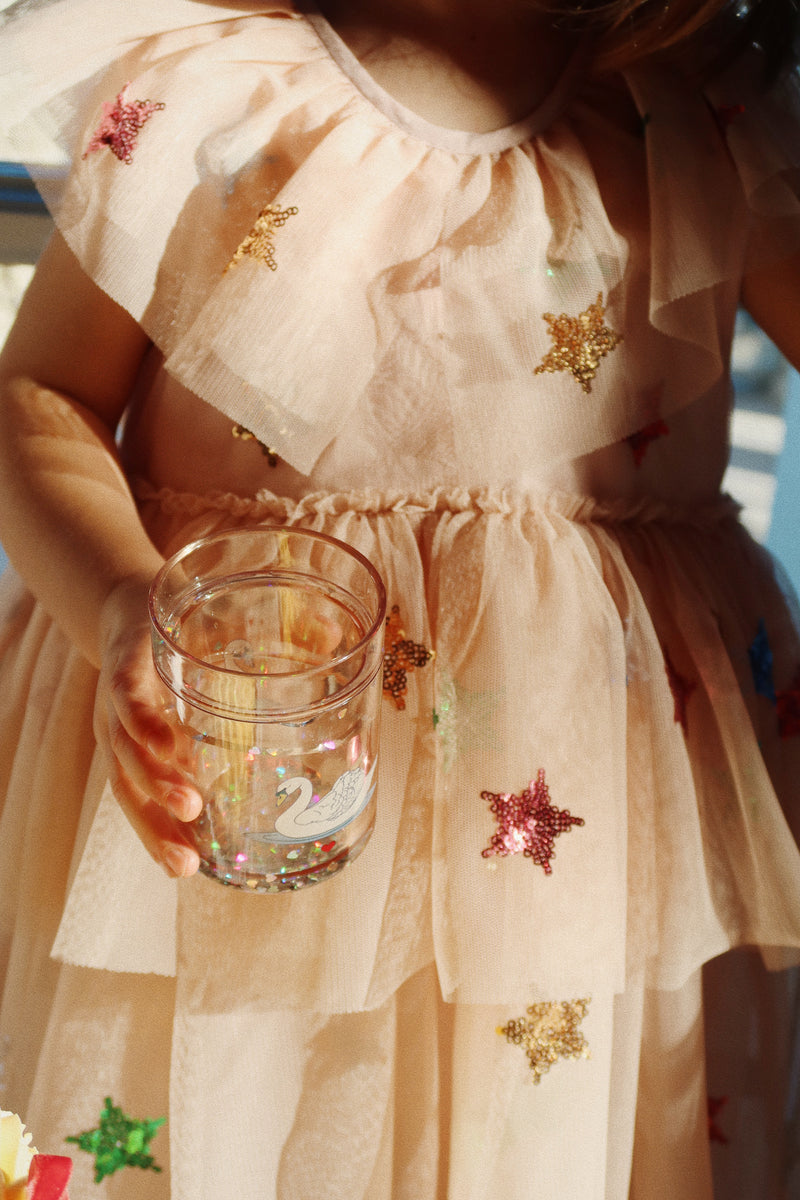 Robe Fairy Rose blush etoiles multicolores