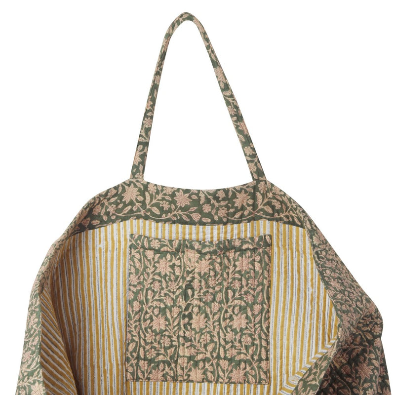 Sac Shopper fleurs kaki