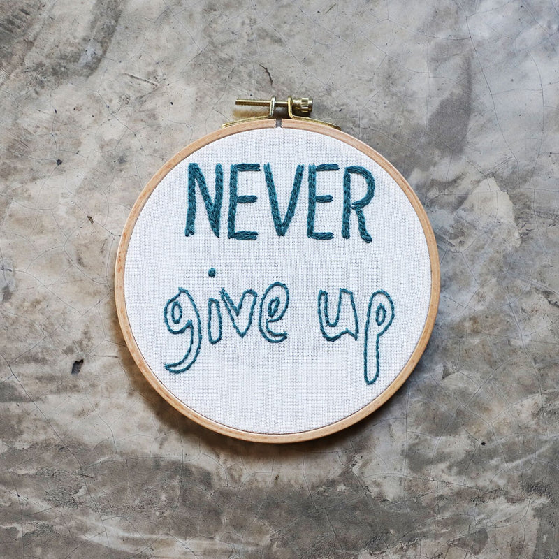 Never give up" embroidery kit