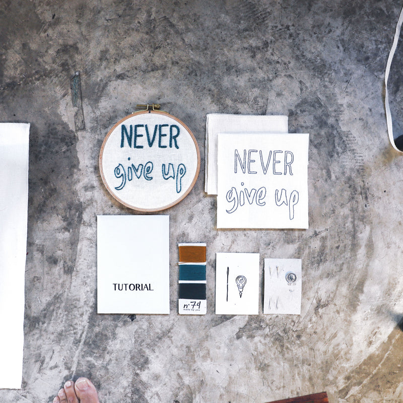 Never give up" embroidery kit