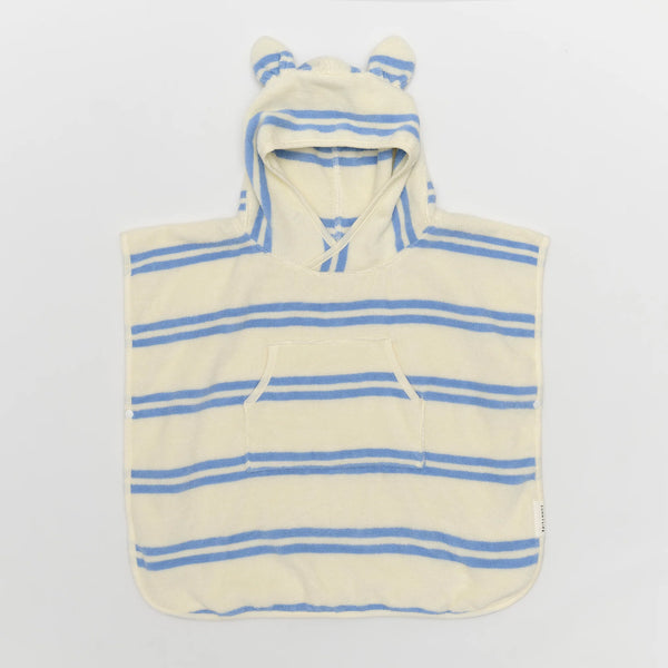 Poncho de bain éponge rayures bleu