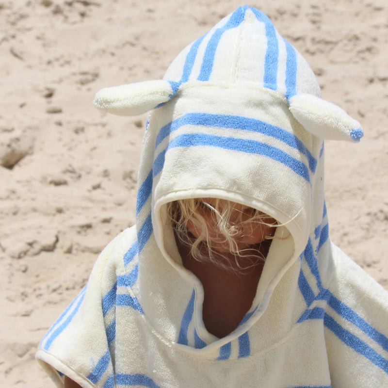 Poncho de bain éponge rayures bleu