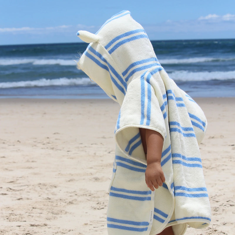 Poncho de bain éponge rayures bleu