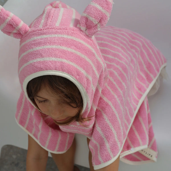 Poncho de bain éponge rayures rose