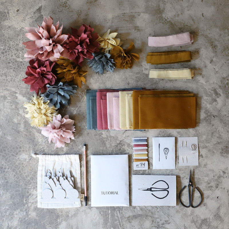 Kit créatif fleurs en tissu rose/gold